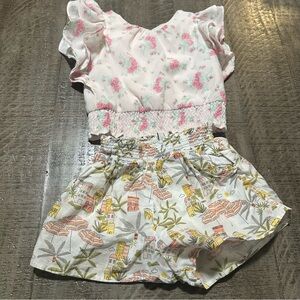 Janie and Jack Pink Floral Blouse and shorts outfit